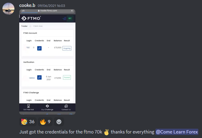 Come Learn Forex student trading result screenshot, 2021 archive, result 59 of 263