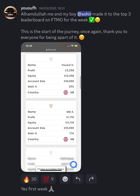 Come Learn Forex student trading result screenshot, 2022 archive, result 72 of 279